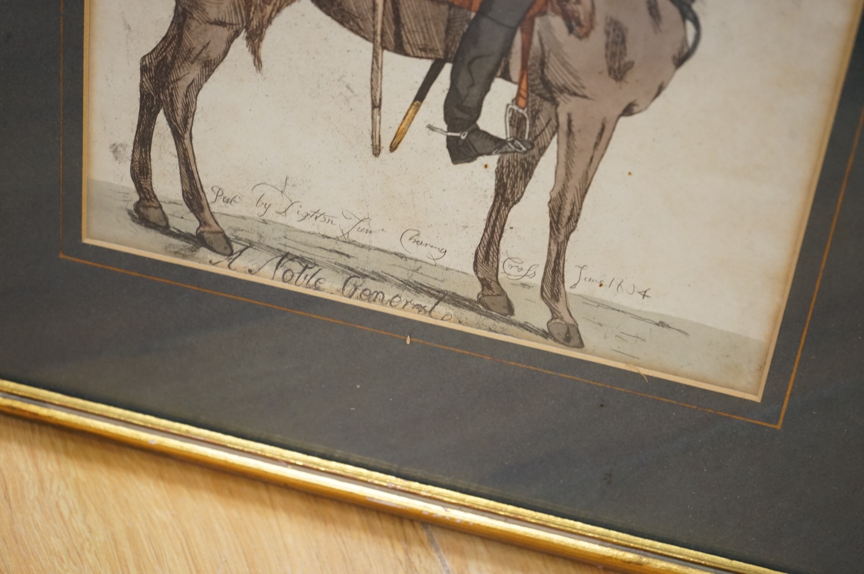 Richard Dighton (1795-1880), two early 19th century military coloured engravings published Charing Cross; ‘A Noble General’ and ‘A Noble Aid de Camp’, two early 19th century military coloured engravings, 29 x 23cm